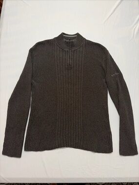 DKNY Men's Dark Charcoal Ribbed Half-Zip Sweater
